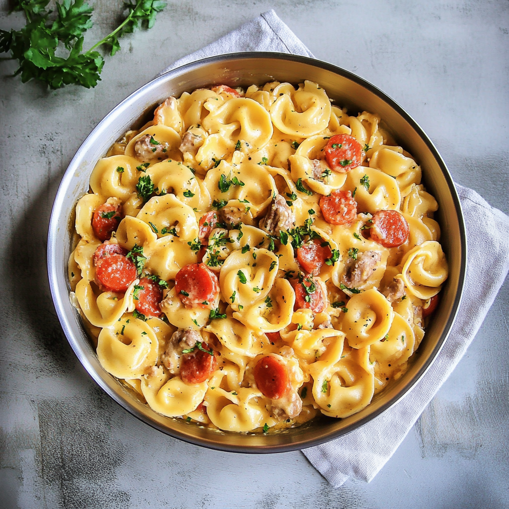 Recipe preparation for Loaded Cajun Alfredo Tortellini