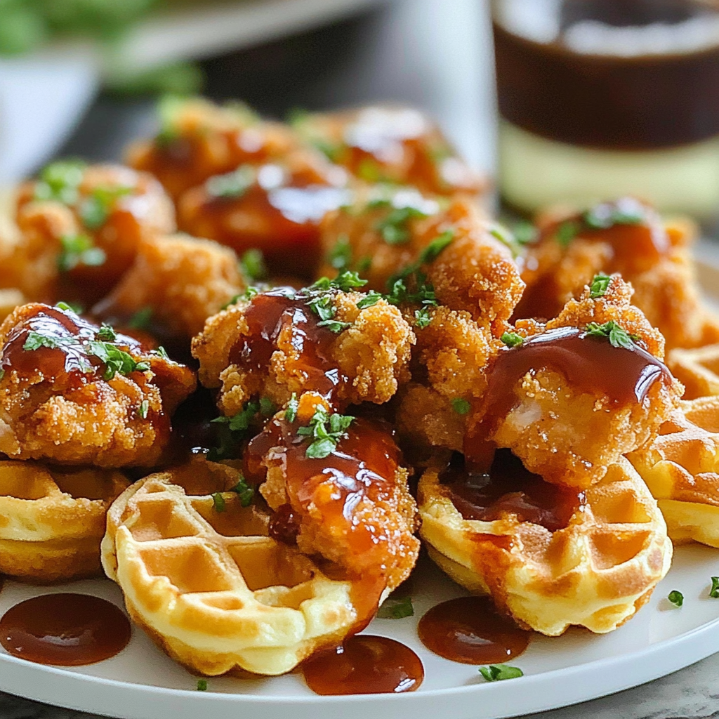 Recipe preparation for Mini Chicken & Waffles Bites