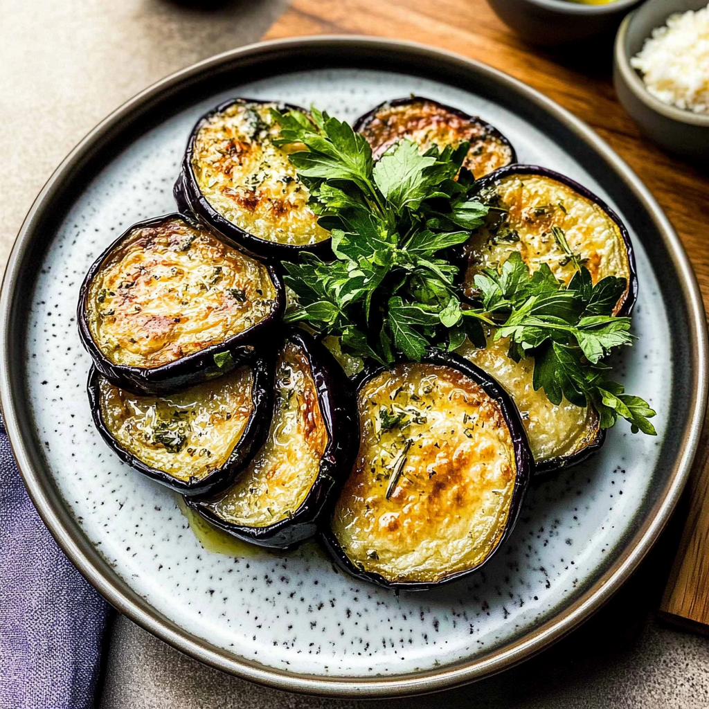 Recipe preparation for Parmesan Herb Baked Eggplant Rounds