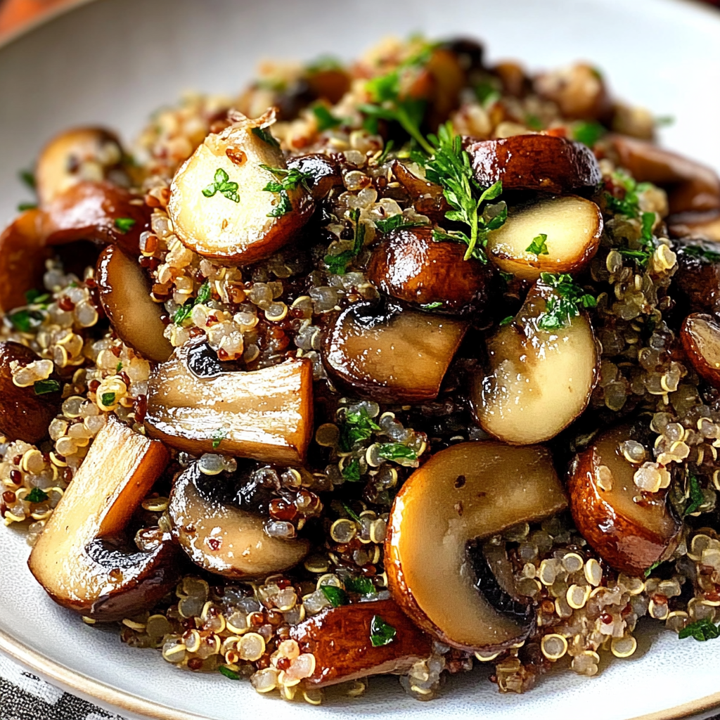 Recipe preparation for Garlicky Mushroom Quinoa