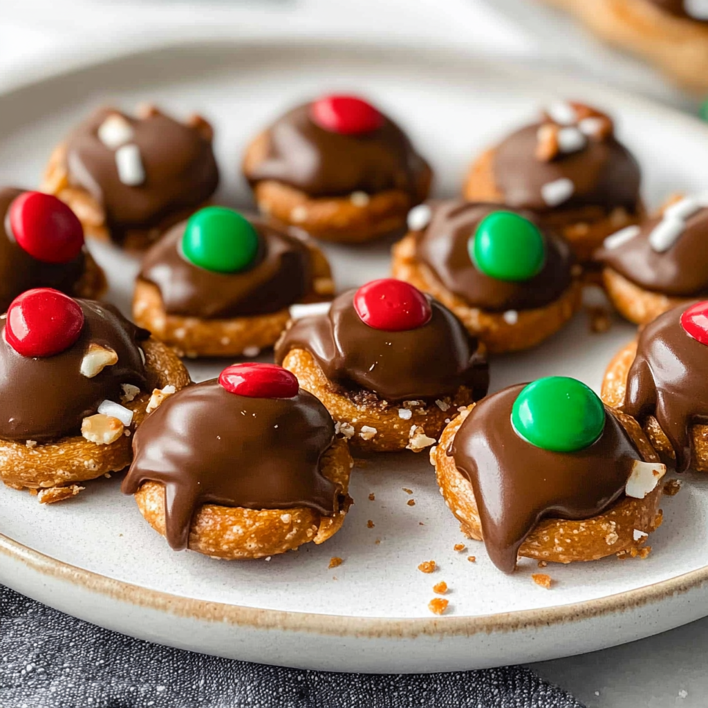 Recipe preparation for Festive Rolo Pretzel Bites