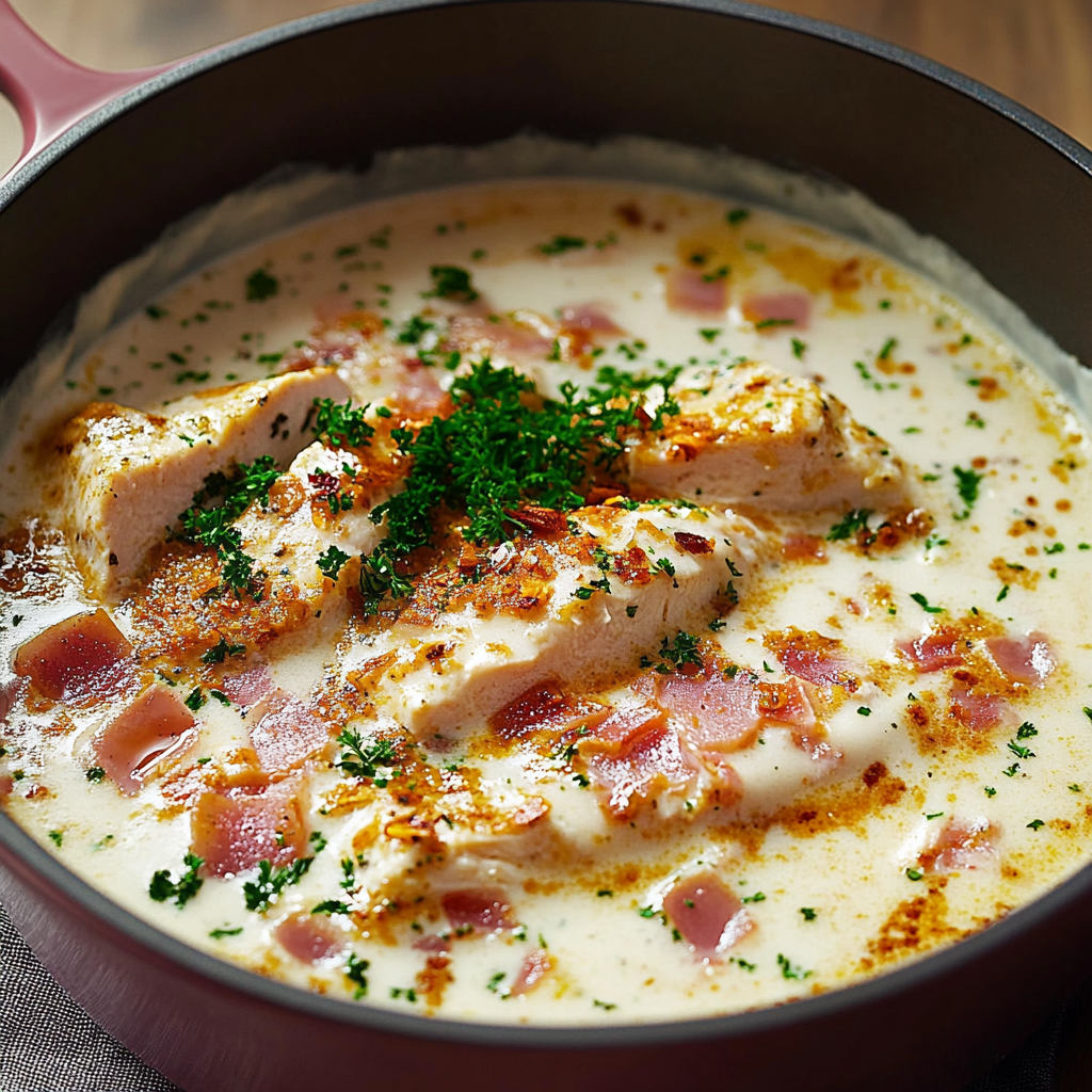 Recipe preparation for Chicken Cordon Bleu Delight