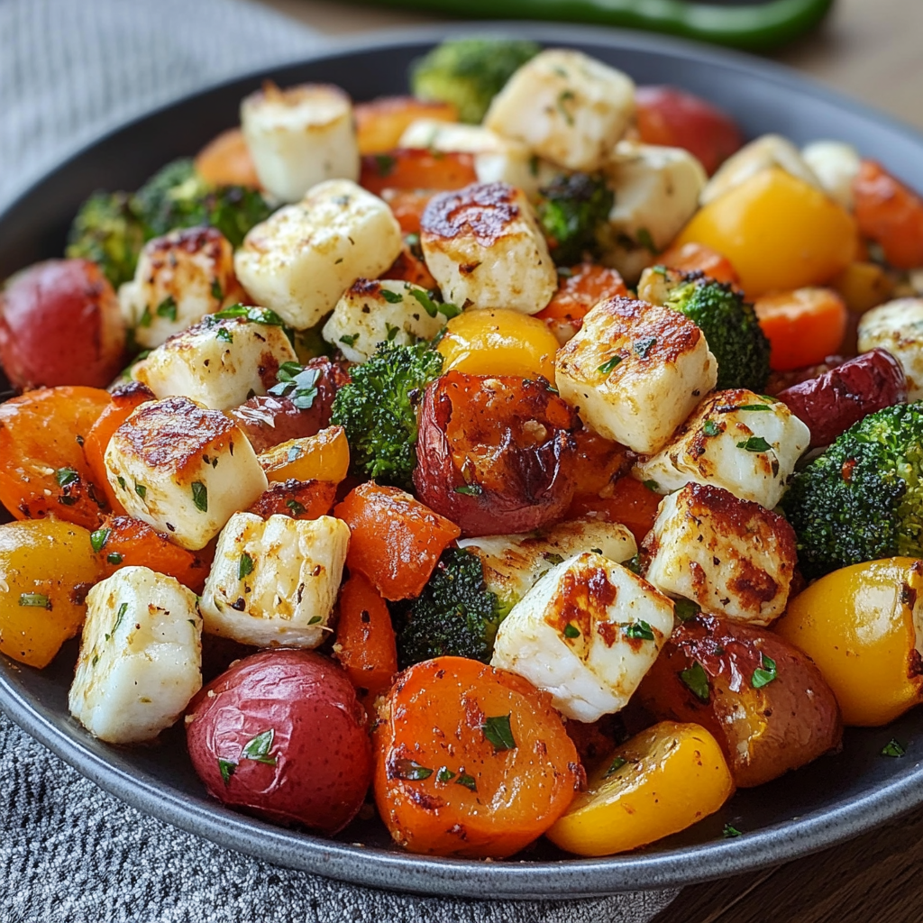 Recipe preparation for Sheet Pan Halloumi and Veggies