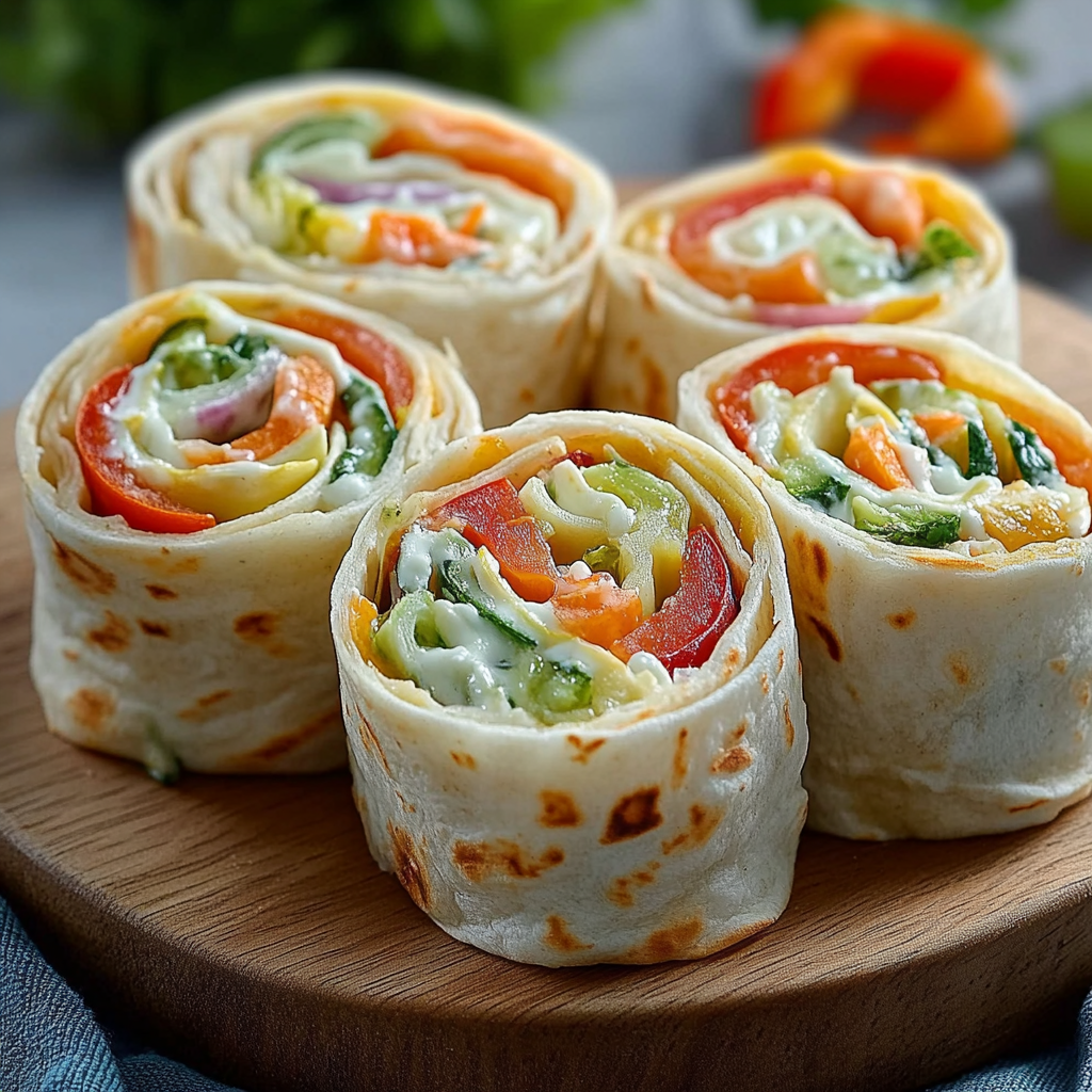 Recipe preparation for Fresh Vegetable Tortilla Roll Ups
