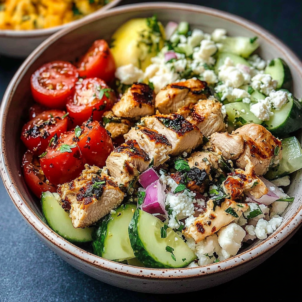 Recipe preparation for Fresh Greek Chicken Bowls