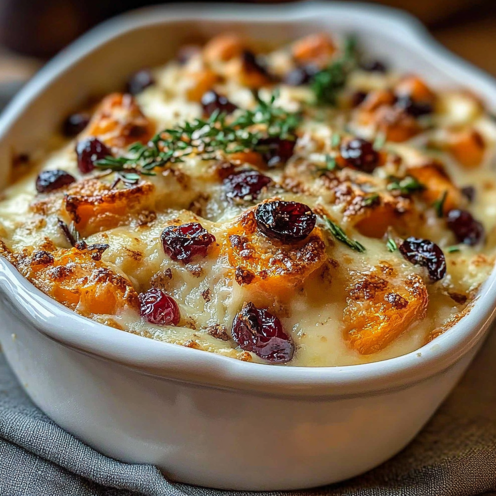 Recipe preparation for Sweet Potato Cranberry Gratin