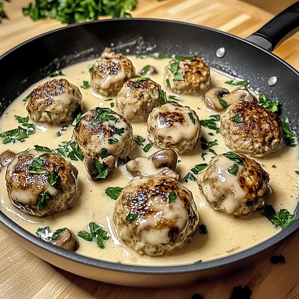 Recipe preparation for Creamy Mushroom Chicken Meatballs