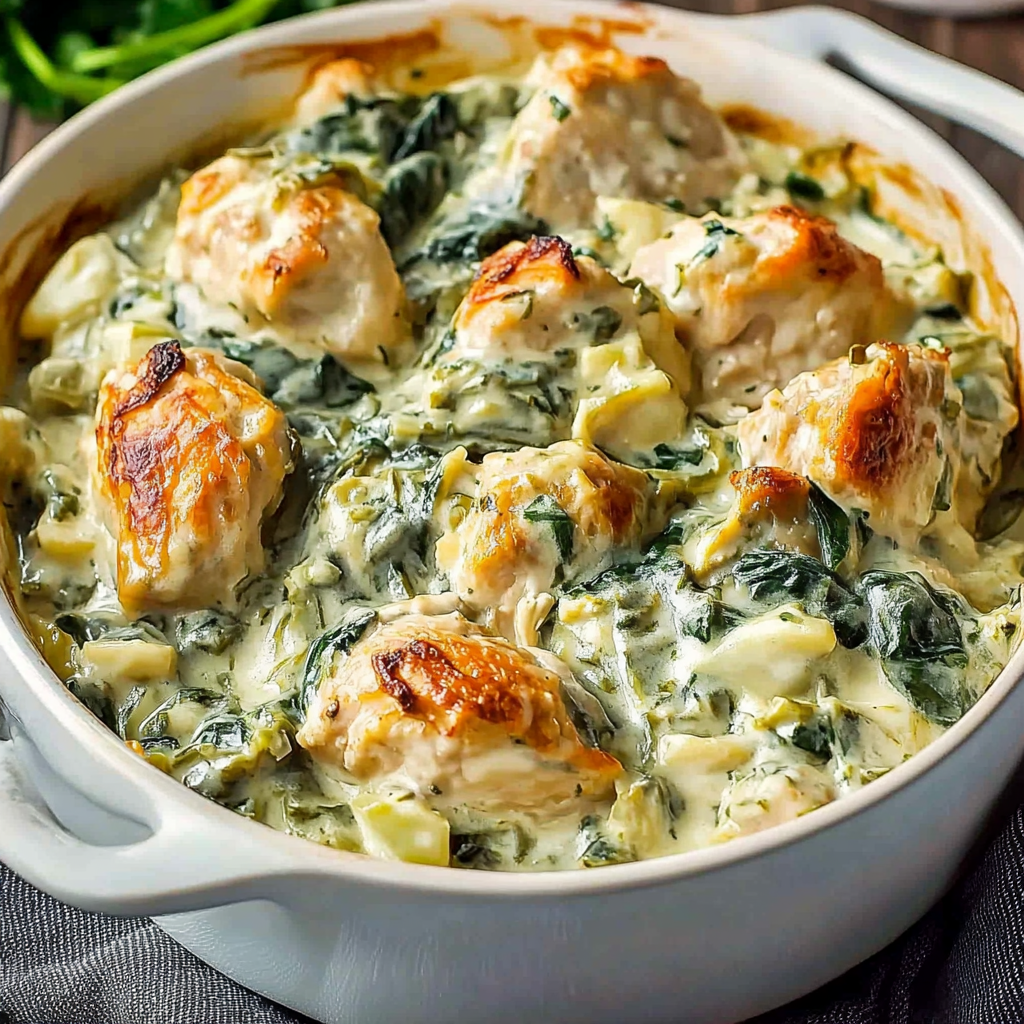 Recipe preparation for High-Protein Spinach and Artichoke Chicken Casserole