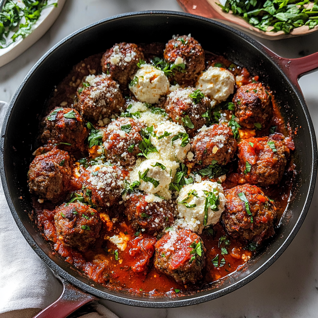 Recipe preparation for Skillet Ricotta Meatballs