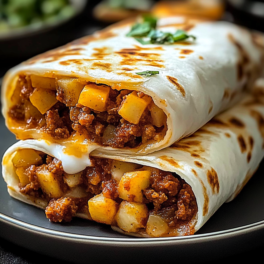 Recipe preparation for Cheesy Potato Burritos