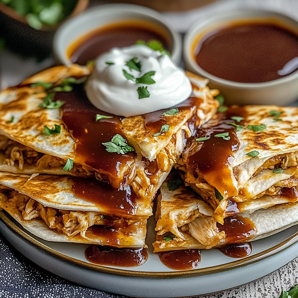 Recipe preparation for Hot Honey BBQ Chicken Quesadillas