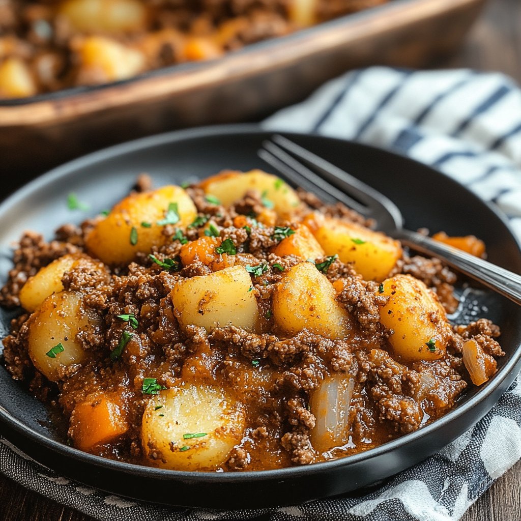 Recipe preparation for Ground Beef Hobo Casserole