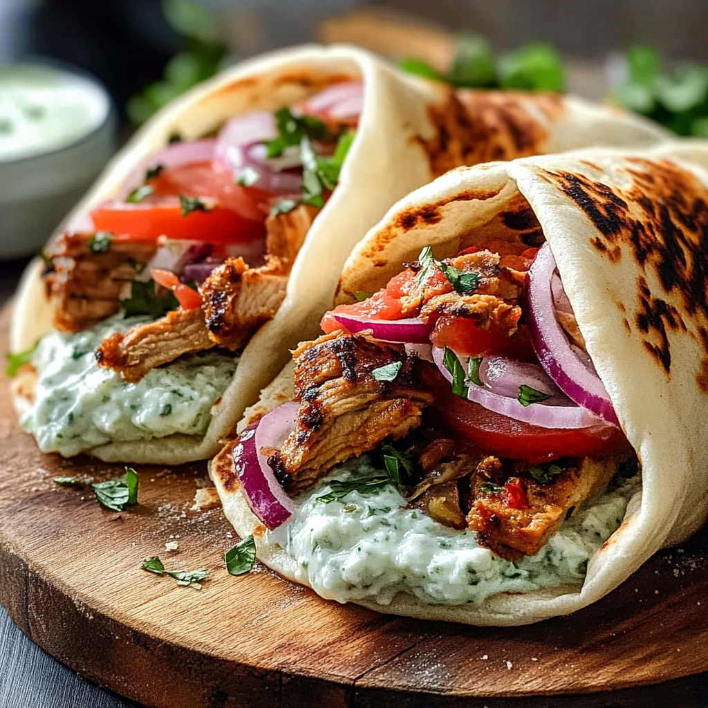 Recipe preparation for Greek Chicken Gyros with Tzatziki
