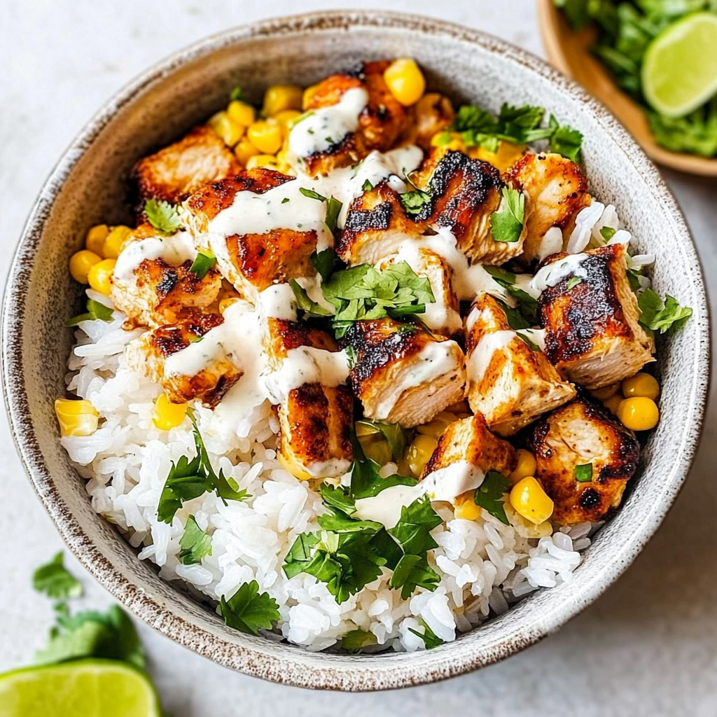 Recipe preparation for street corn chicken rice bowl