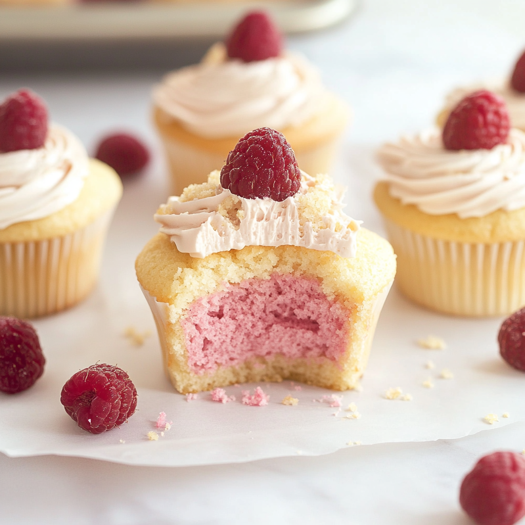Recipe preparation for white chocolate raspberry cupcakes