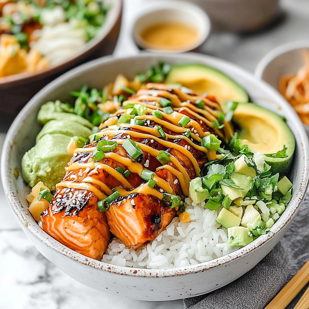 Recipe preparation for salmon bowls