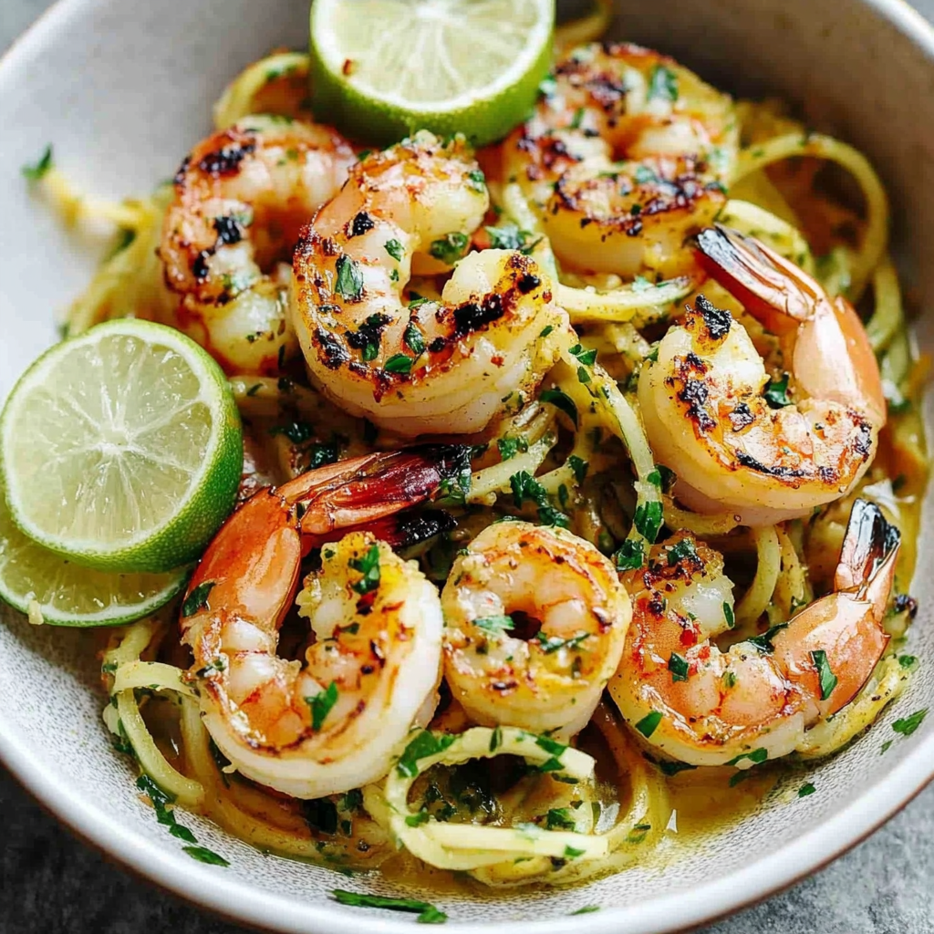 Recipe preparation for Citrus Grilled Shrimp Zoodles