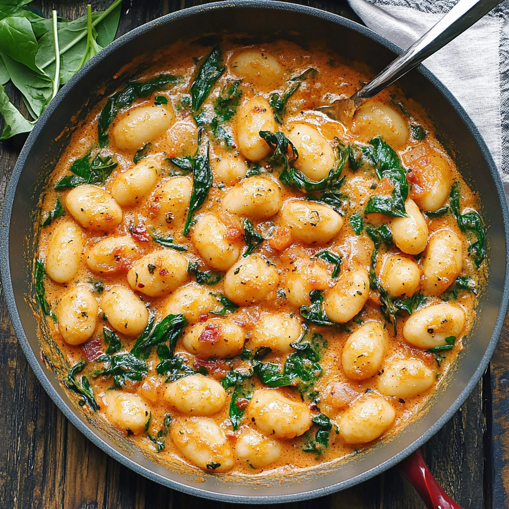 Recipe preparation for Creamy Spinach Gnocchi