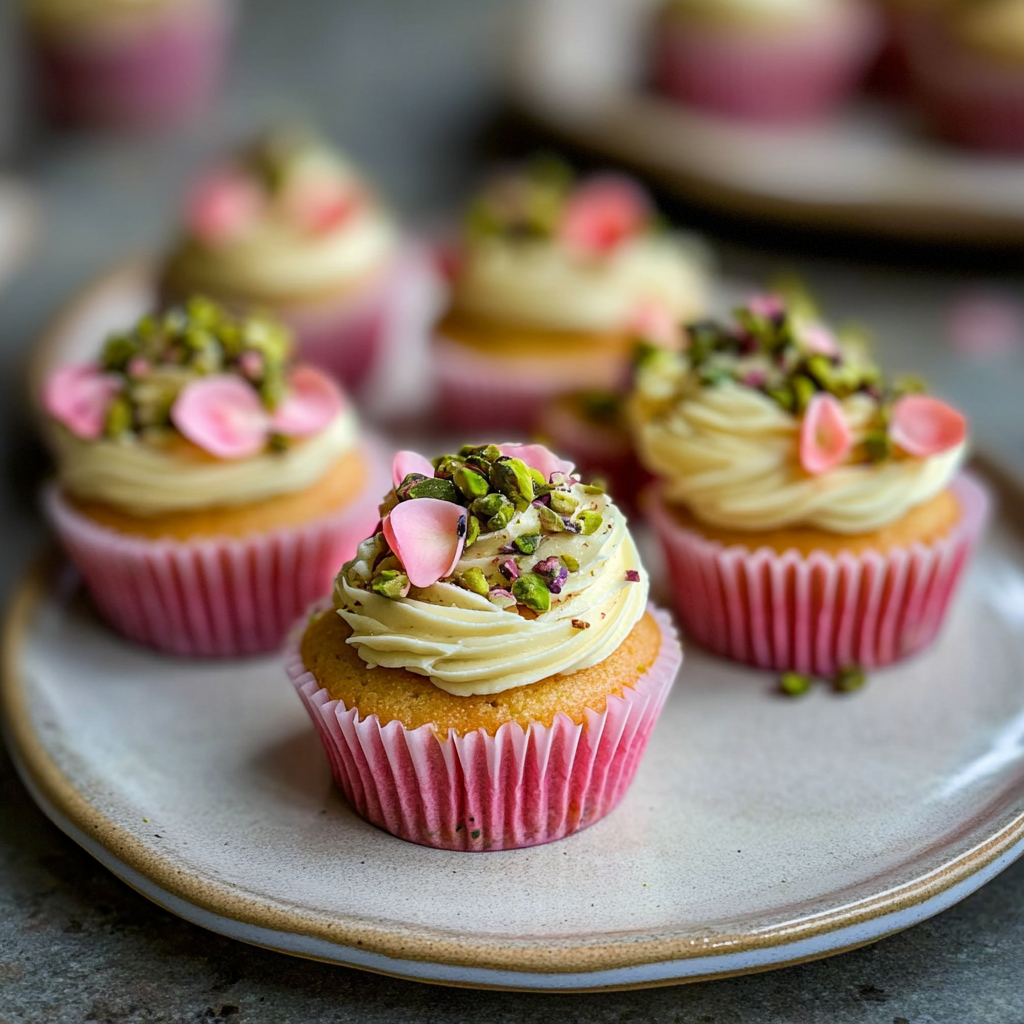 Recipe preparation for Vegan Mini Rose Pistachio Cupcakes