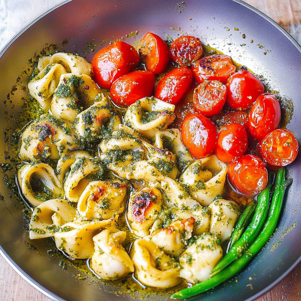 Recipe preparation for Pesto Chicken Tortellini and Veggies