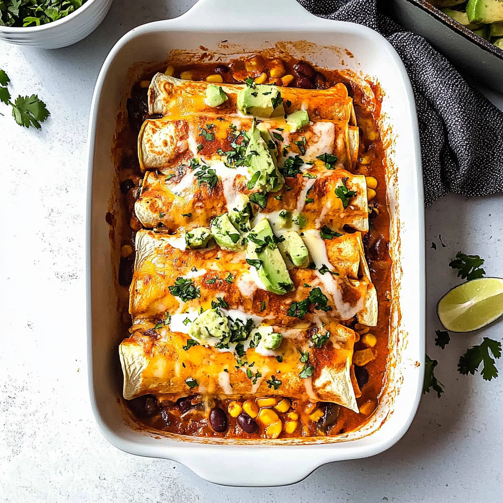 Recipe preparation for Sweet Potato, Corn, and Black Bean Enchiladas