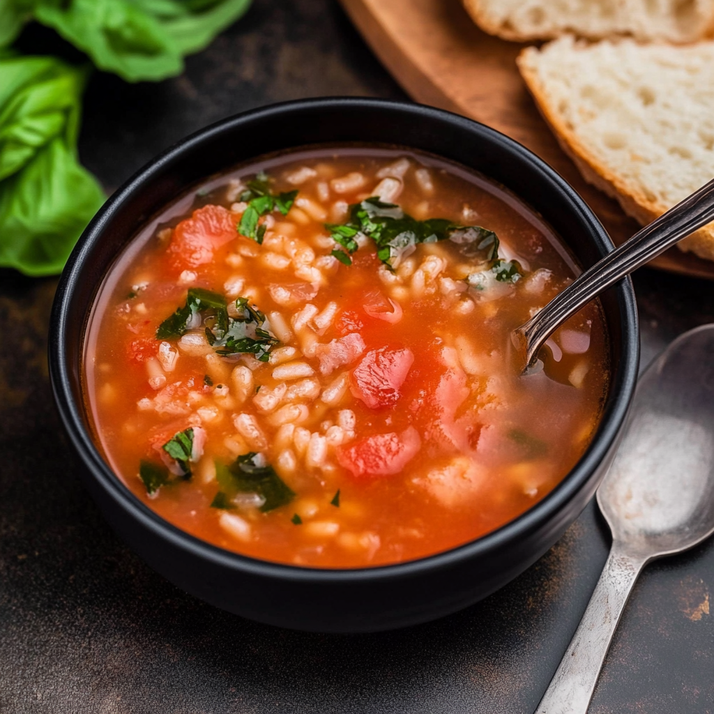 Recipe preparation for Tomato Rice Soup