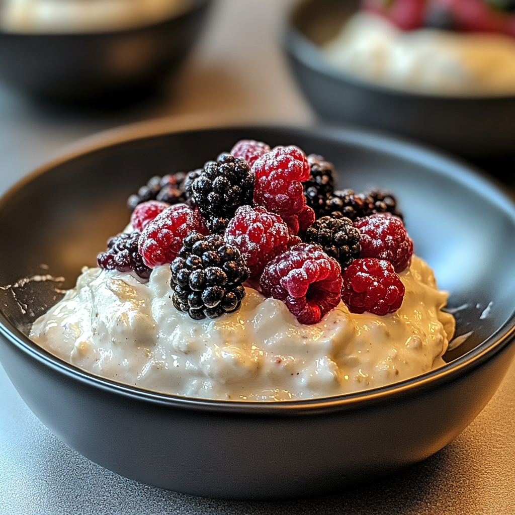 Recipe preparation for rice pudding with Berries Mix