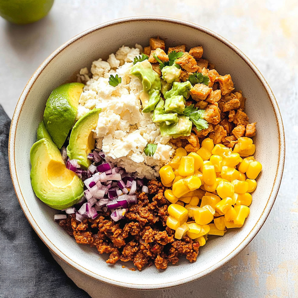 Recipe preparation for Ground Chicken Taco Bowls