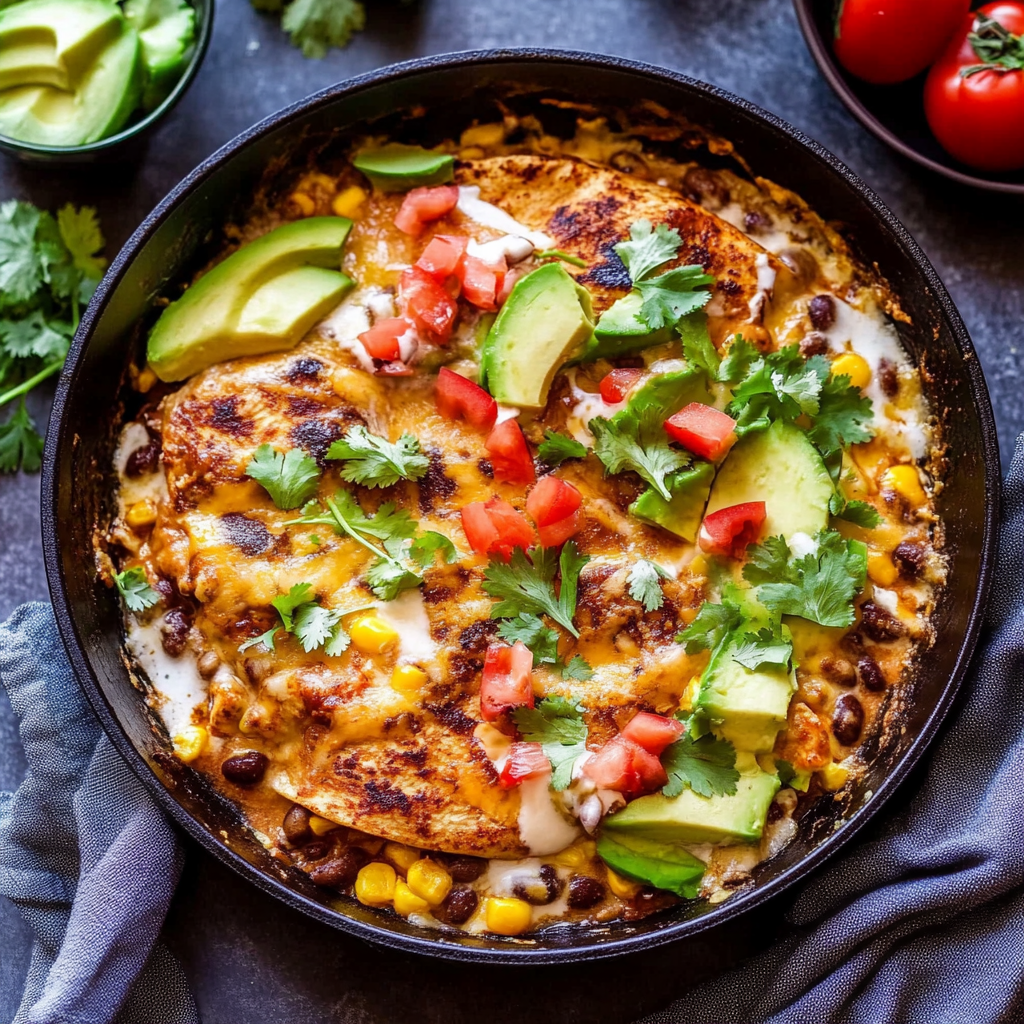 Recipe preparation for Skillet Enchilada Chicken with Black Beans and Corn