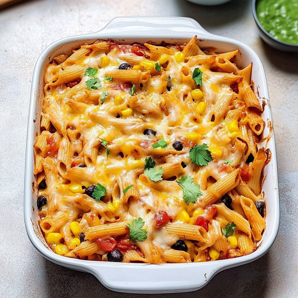 Recipe preparation for Chicken Burrito Pasta Bake