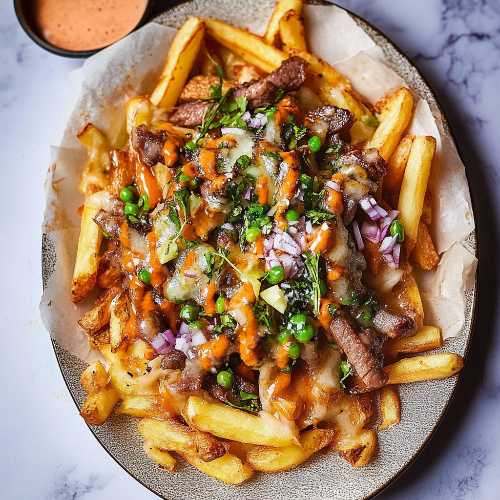 Recipe preparation for Philly Cheesesteak Loaded Fries