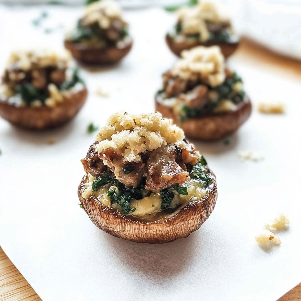 Recipe preparation for Sausage and Gorgonzola Stuffed Mushrooms