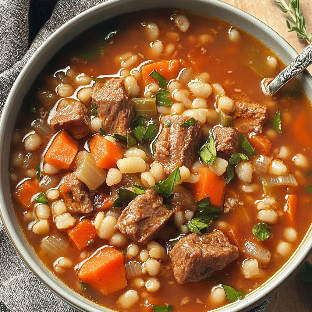Recipe preparation for Beef and Barley Soup