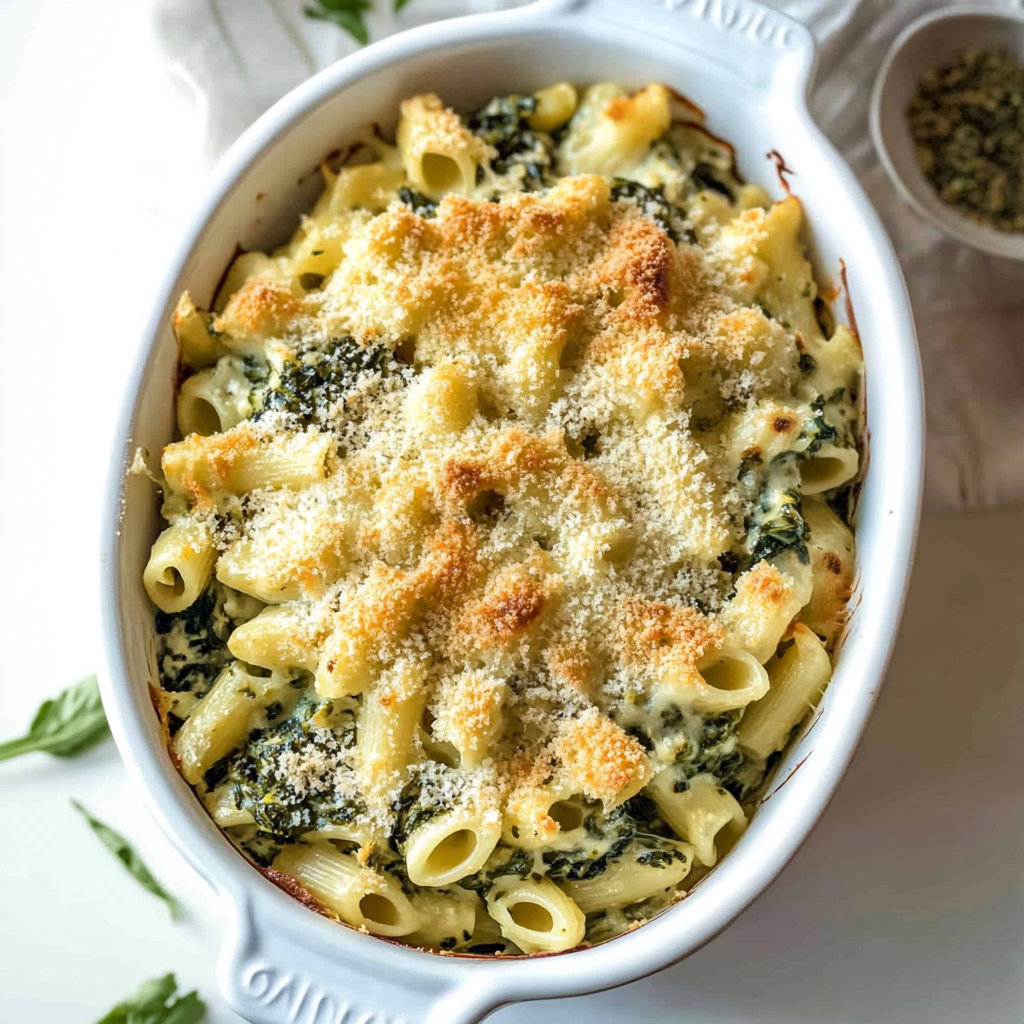 Recipe preparation for Spinach and Artichoke Baked Pasta