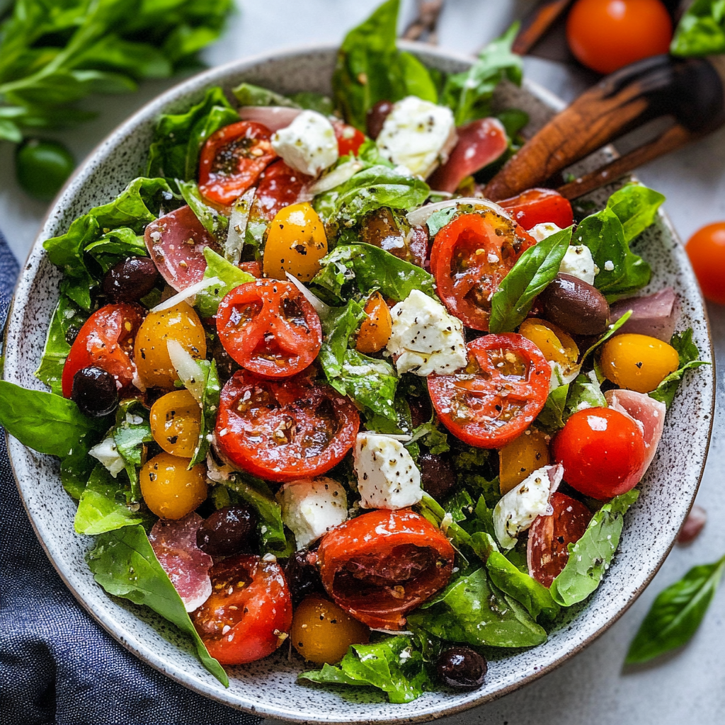 Recipe preparation for Loaded Italian Salad with Red Wine Vinaigrette