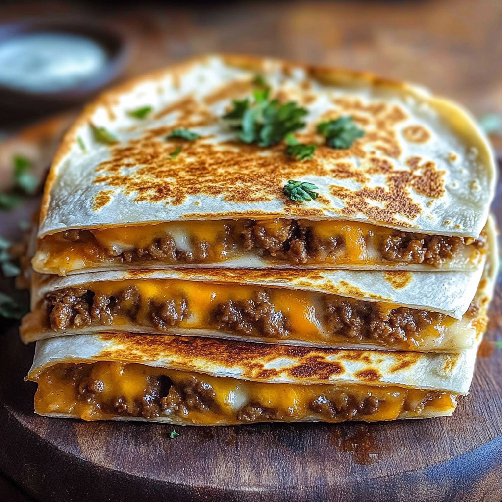 Recipe preparation for Hamburger Quesadilla