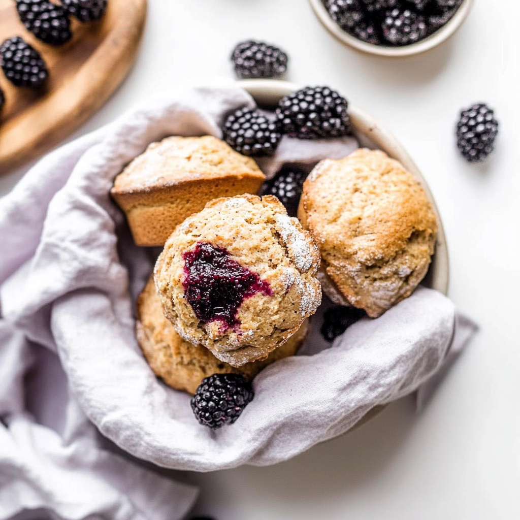 Recipe preparation for Blackberry Maple Tahini Muffins