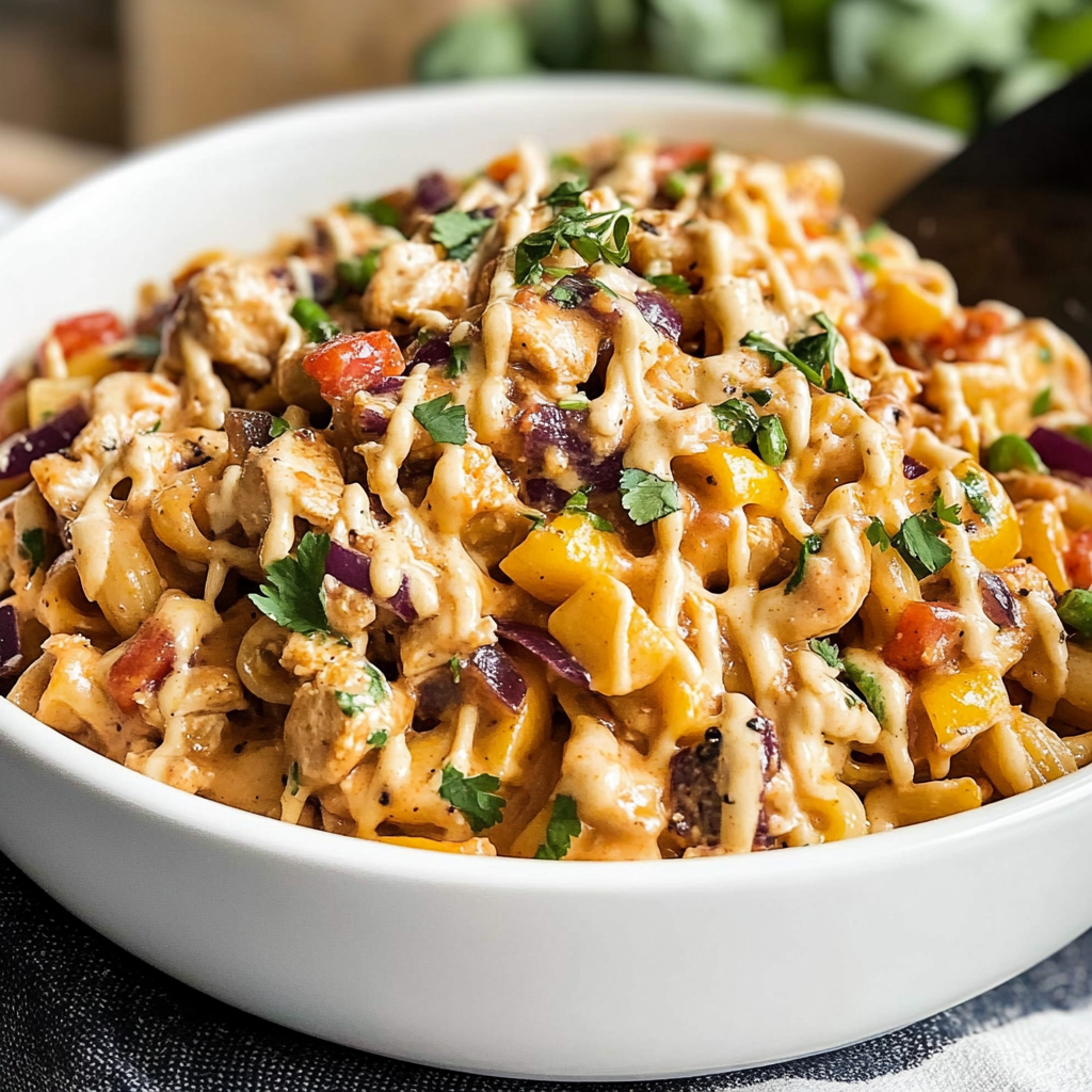Recipe preparation for BBQ Chicken Pasta Salad