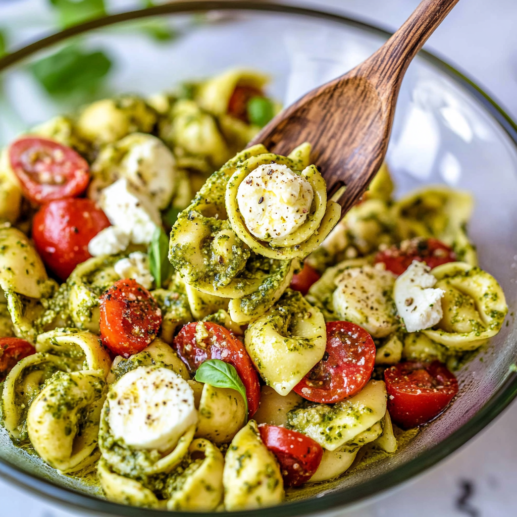 Recipe preparation for Pesto Tortellini Pasta Salad