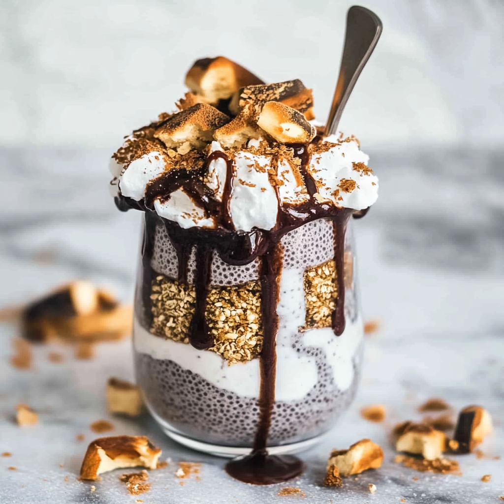 Recipe preparation for s’mores chia pudding parfaits
