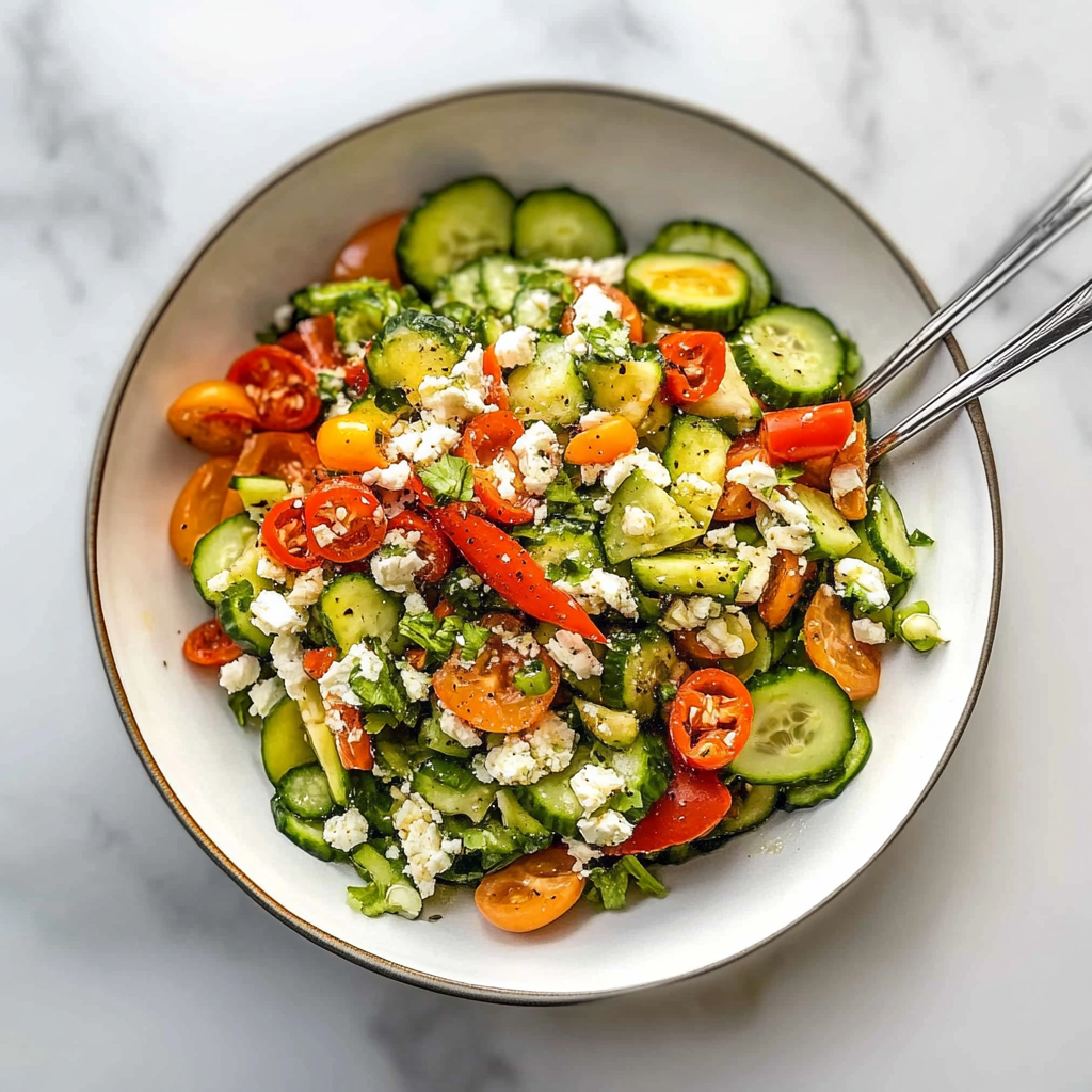 Recipe preparation for cucumber sweet pepper salad