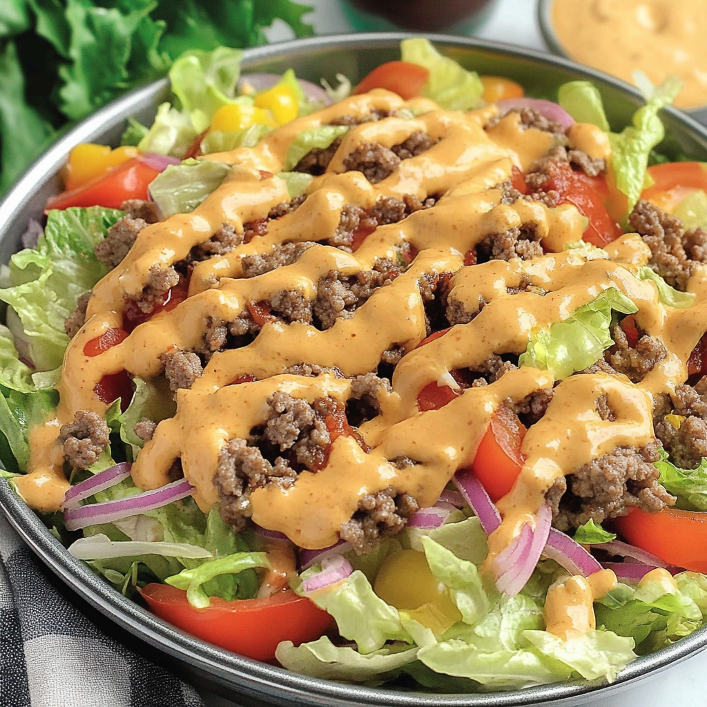 Recipe preparation for Big Mac Salad Bowl