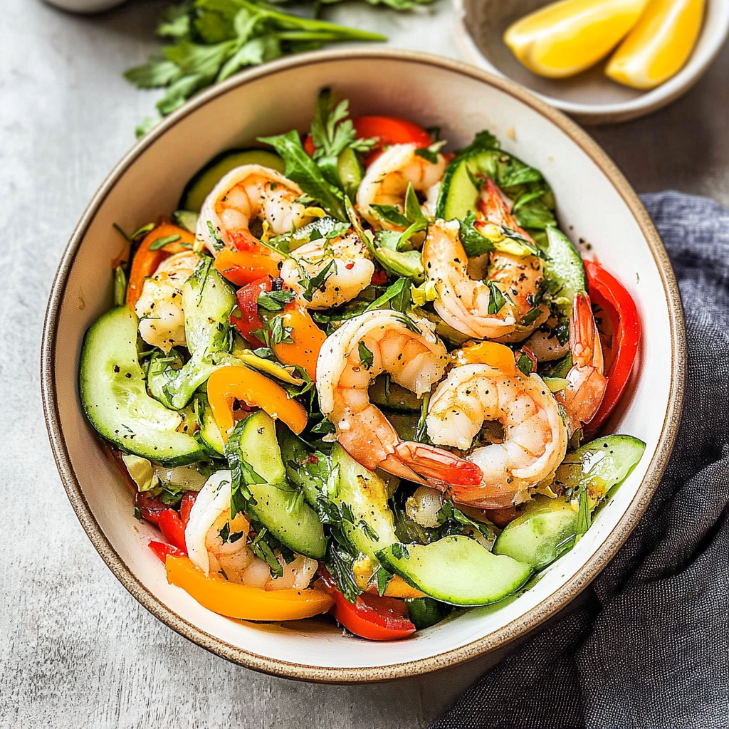 Recipe preparation for Fresh Cucumber Shrimp Salad