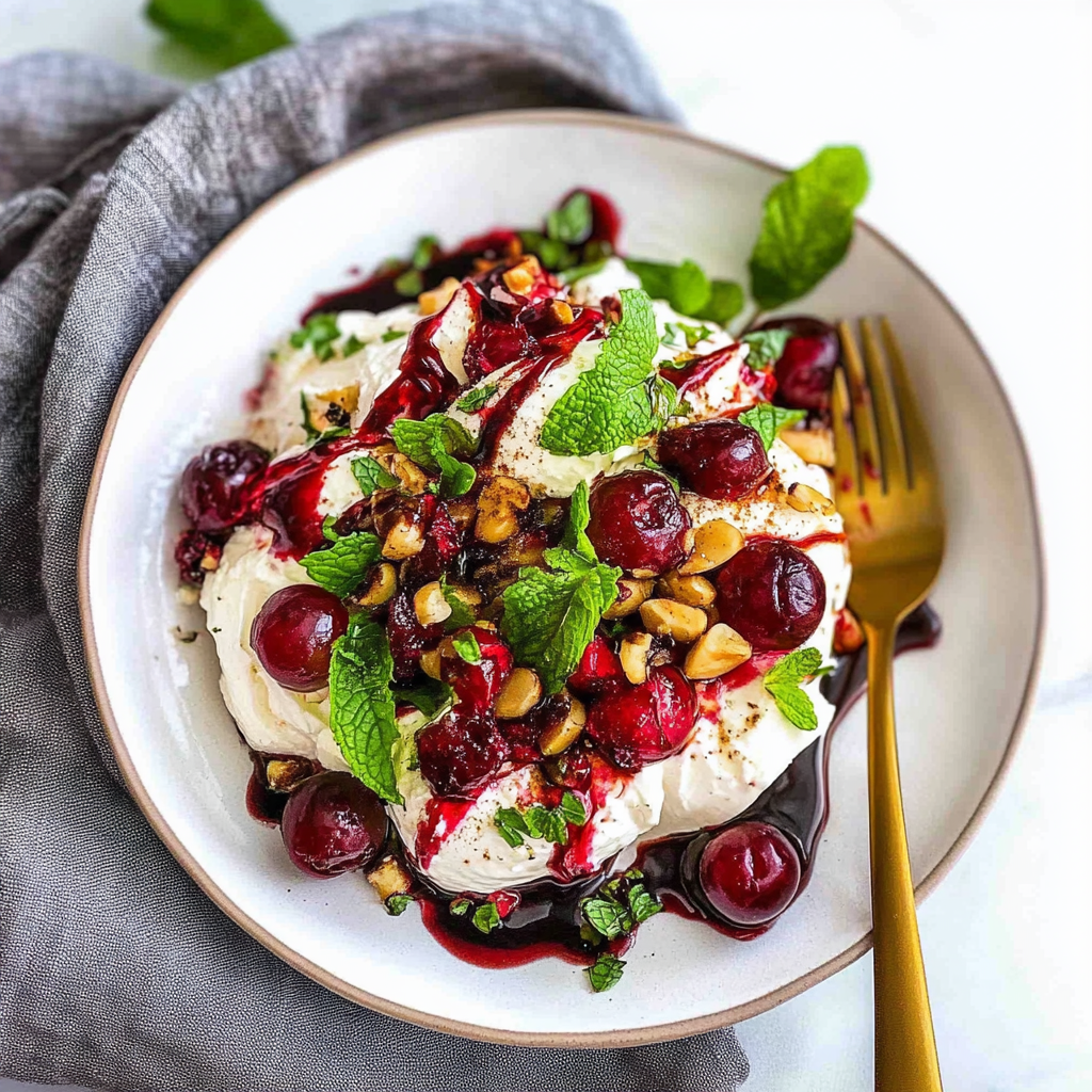 Recipe preparation for Balsamic Cherry Mint Burrata