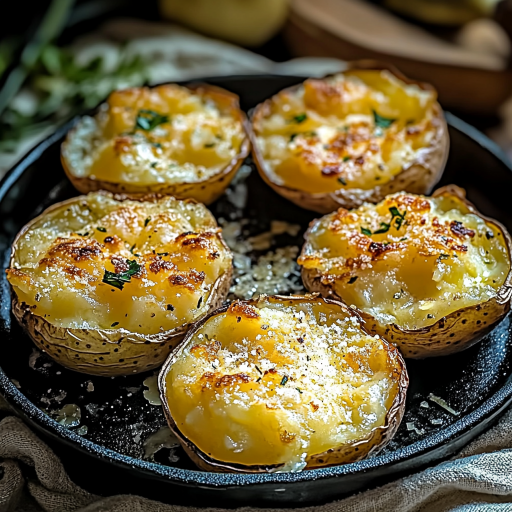 Recipe preparation for Baked Smashed Garlic Parmesan Potatoes
