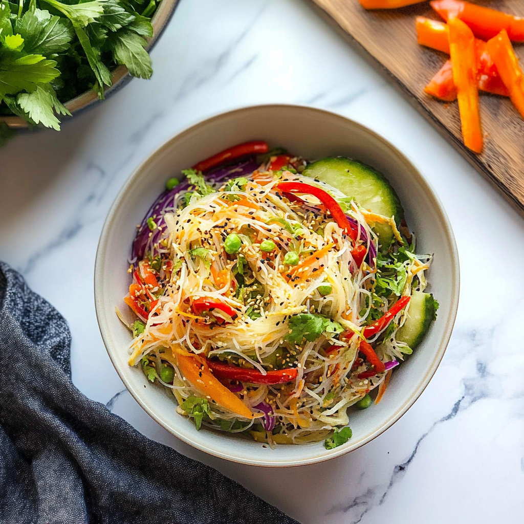 Recipe preparation for Spring Roll Salad with Spicy Ginger Dressing