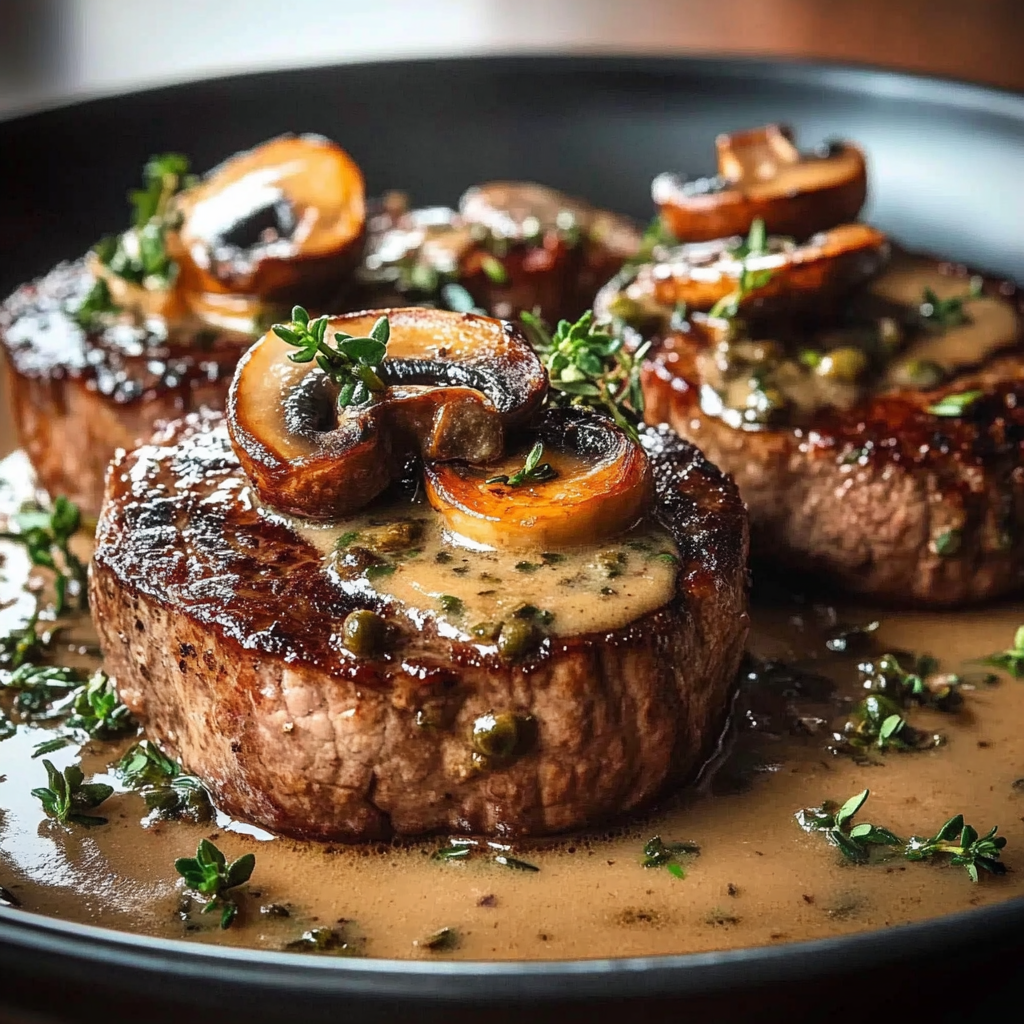 Recipe preparation for Ribeye Steaks with Mushroom Sauce