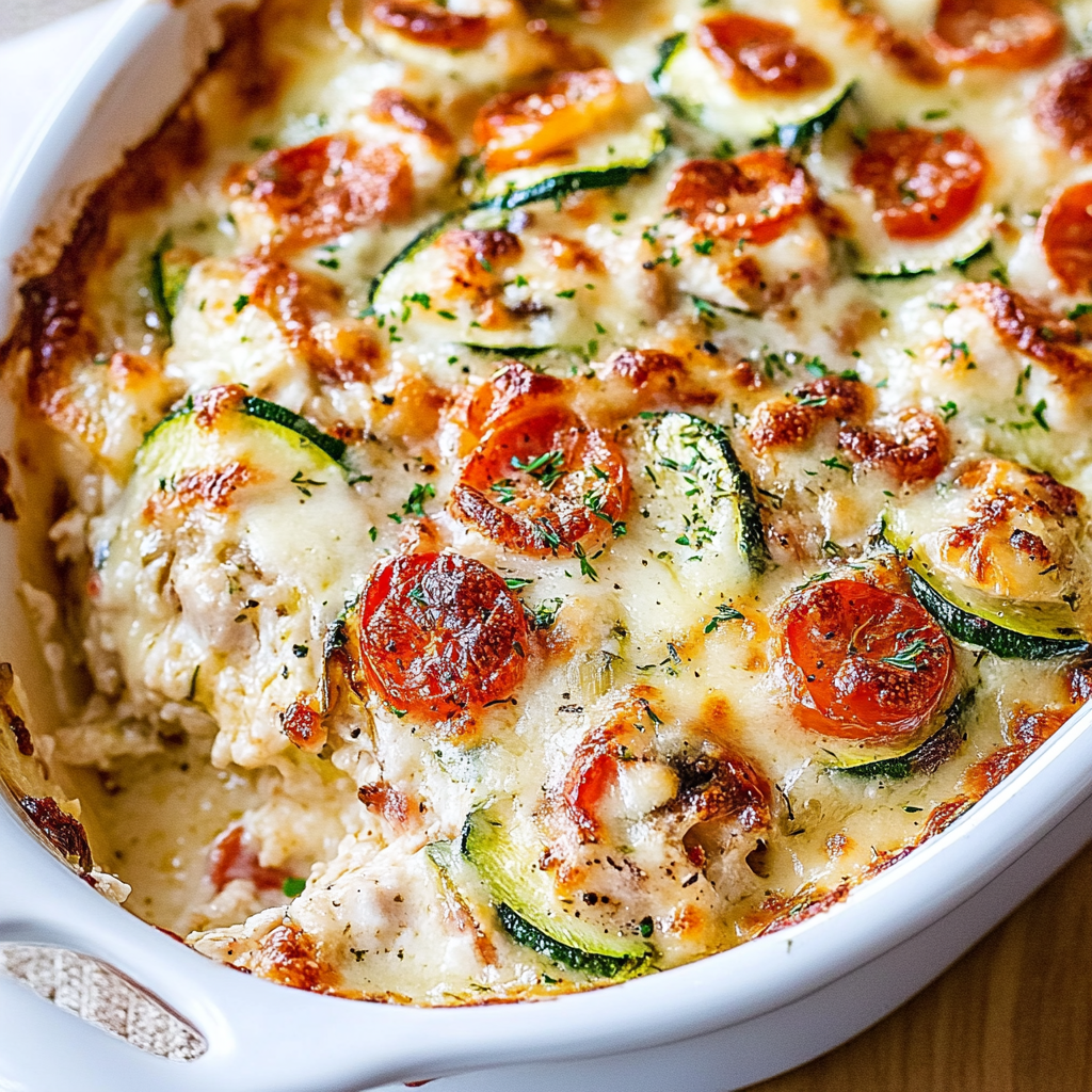 Recipe preparation for Zesty Zucchini and Feta Bake with Chicken