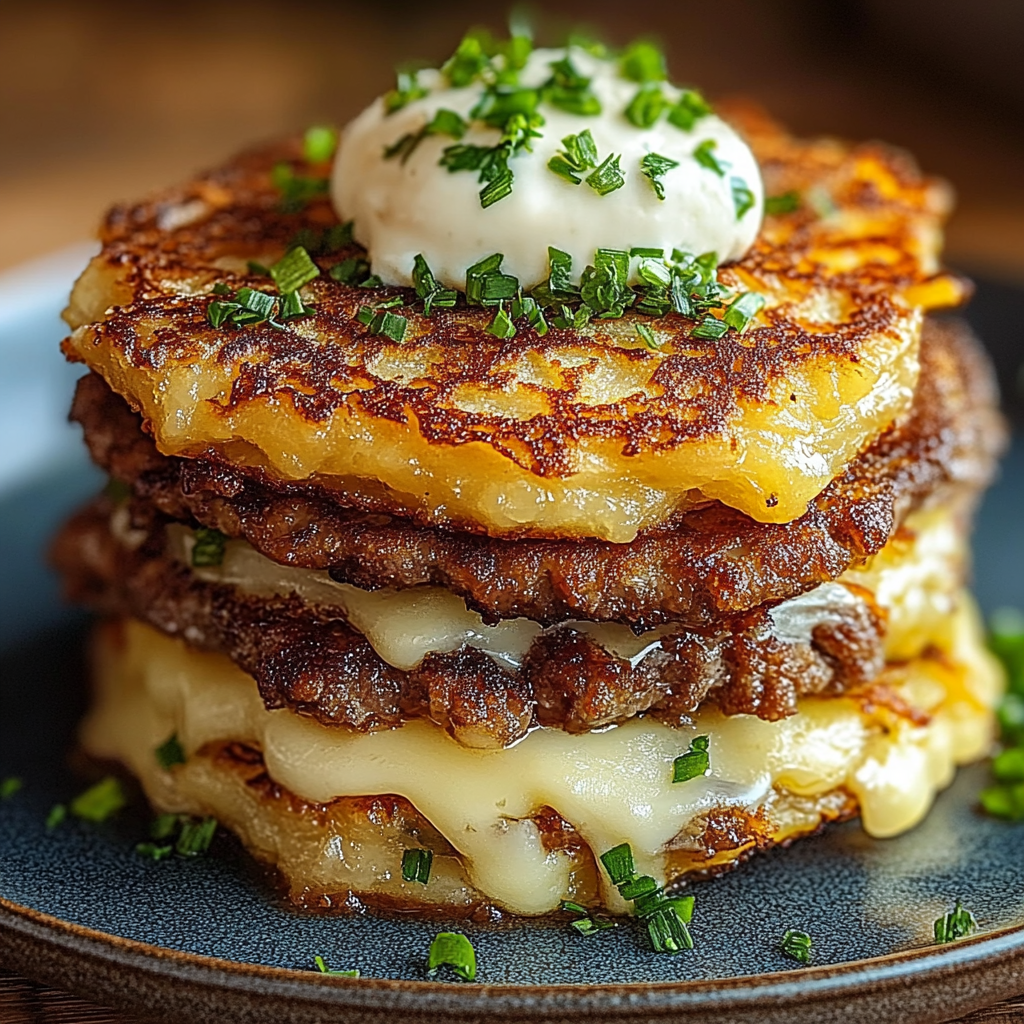 Recipe preparation for Potato Pancakes with Savory Beef