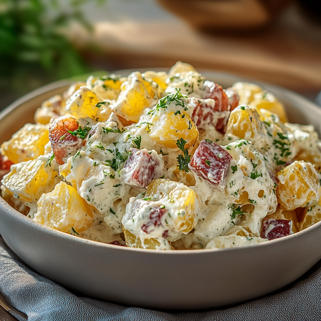 Recipe preparation for Creamy Flavor-Packed Potato Salad